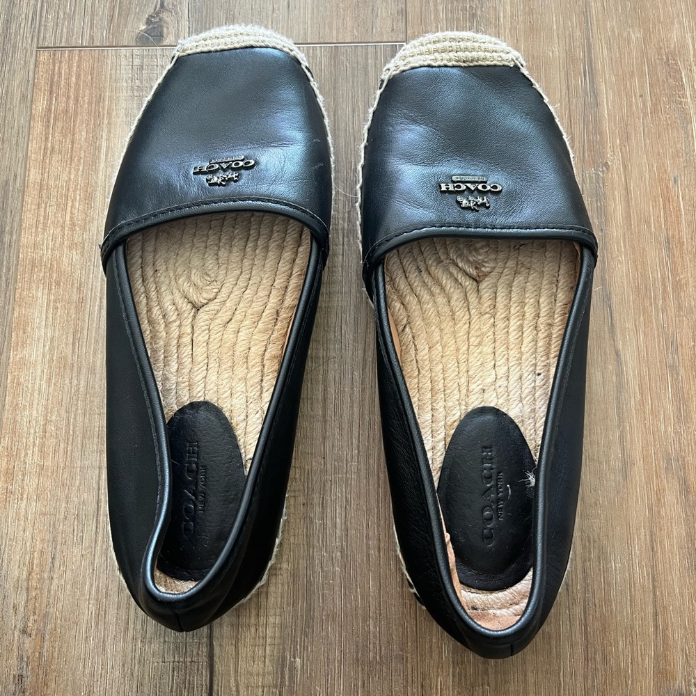 Coach Black Leather Espadrille Flats